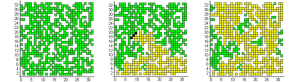 Figure 2 : Un exemple de modélisation de la percolation (http://pascale.et.vincent.bourges.pagesperso-orange.fr/fractales%20et%20chaos1/Chapitre%202.htm)