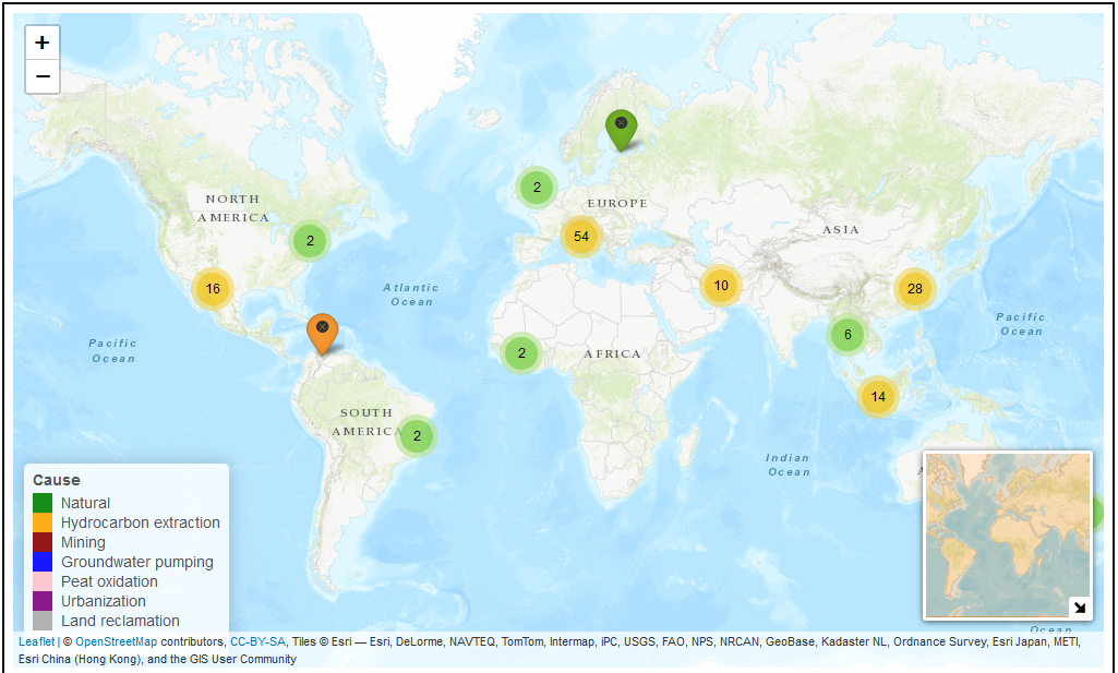 Interactive map of Land Subsidence sites https://www.landsubsidence-unesco.org/maps/
