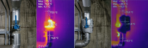 Fig. 2 – Point singulier avant et après pose de matelas isolant – vue thermographique